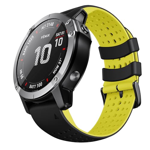 ANBEST für Garmin Fenix 7X Pro/Fenix ​​6X Pro/Fenix ​​5X Armband, 26mm Schnelle Passform Silikon Ersatzarmband für Fenix ​​6X/5X Plus/Fenix 3/3HR/Enduro 2 Armbänder, Schwarz/Gelb von ANBEST