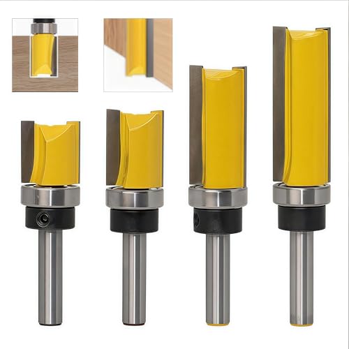 ANBOO 4 Pcs Bündigfräser 8mm,Bündigfräser Kugellager Oben,Kopierfräser,Professionelle Holzbearbeitungsfräser mit Kugellagern,Oberfräser Nutfräser Kopierfräser,Bündigfräser mit Anlaufring von ANBOO