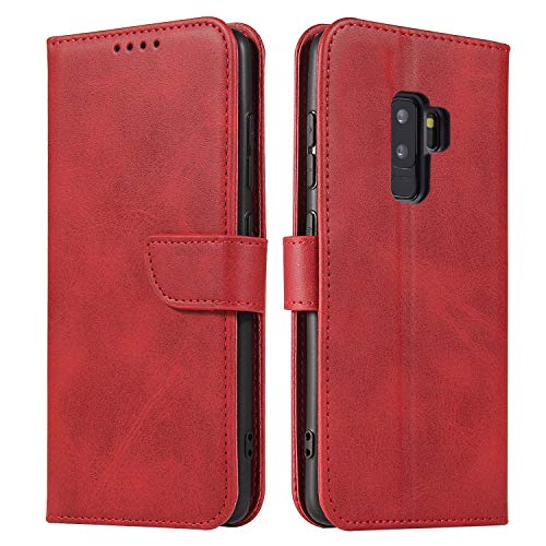 ANCASE Handyhülle für Samsung Galaxy S9 Plus Hülle Rot Lederhülle Flip Case Cover Schutzhülle mit Kartenfach Ledertasche für Mädchen Damen von ANCASE