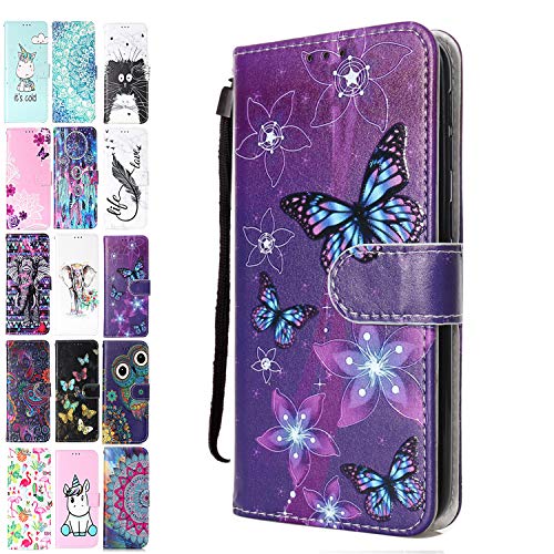 ANCASE Lederhülle kompatibel für Samsung Galaxy S8 Hülle 3D Muster Lila Schmetterling Handyhülle Flip Case Cover Schutzhülle mit Kartenfach Ledertasche für Mädchen Damen von ANCASE