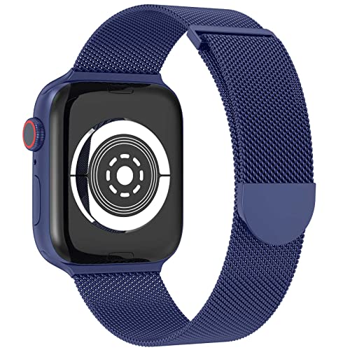 ANCEER Ersatzarmband Kompatibel mit Apple Watch Armband 38mm 40mm 41mm, Metal Mesh Edelstahl Damen Herren Armband mit Magnet für iWatch Series SE 7/6/5/4/3/2/1(Blau 41mm) von ANCEER