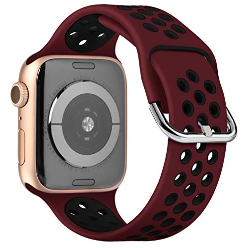 ANCEER Kompatibel mit Apple Watch 5 6 Armband 42mm 40mm 38mm 44mm, Weiche Silikon Sport Ersatz Armbänder für IWatch Series6 SE 5 4 3 2 1 Wein rot/schwarz von ANCEER