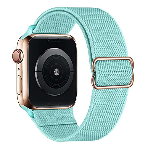 ANCEER Stretchige Armband Kompatibel mit Apple Watch 6 SE 5 42mm 44mm 40 38mm, Nylon Solo Loop Verstellbares Stretch Braided Sport Armband für iwatch Serie 6/5/4/3/2/1 SE Hellblau von ANCEER