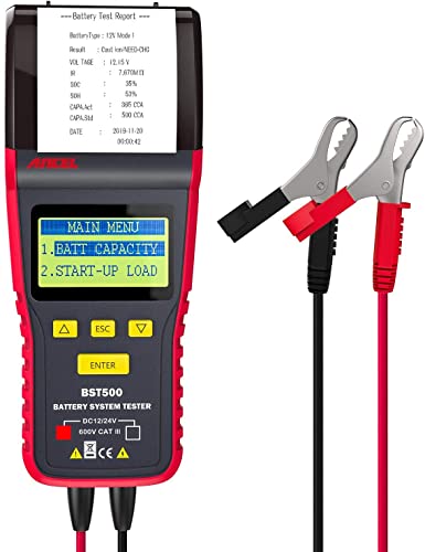 ANCEL BST500 Auto Batterietester KFZ 12V / 24V Batterie Tester Autobatterien Testgerät mit Eingebautem Thermodrucker Lichtmaschine Diagnose Anlass-/Lade-/Batteriestemtest für AGM LKW SUV Boot Motorrad von ANCEL