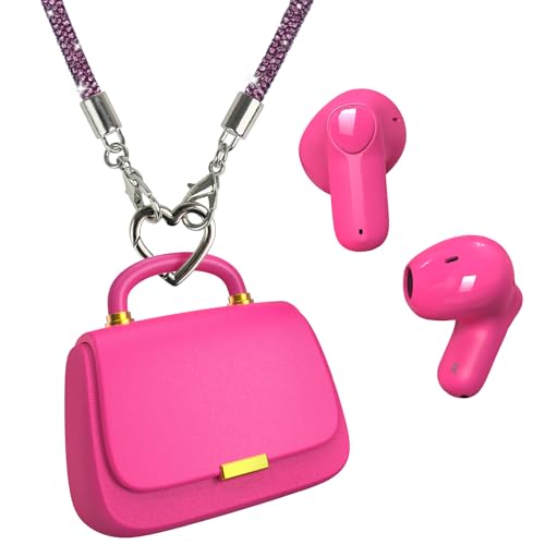 True Wireless Earbuds, Bluetooth In-Ear-Kopfhörer,13mm Treiber liefern Premium Sound,22H Spielzeit, Unique Mini Handtasche Ladeetui mit Lila Diamantkette, perfekt für Mode-vorwärts Frauen, Teens von ANCwear