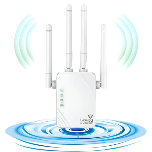 ANDHOT WiFi Repeater, WiFi Extender, 2023 New WiFi Amplifier, 1200 Mbit/s, 5 GHz / 2.4 GHz, Dual-Band Anti-Jamming, Repeater/Router/AP, 4 Antennen, 2 LAN Ports für Zuhause, Büro XL-Z04 von ANDHOT
