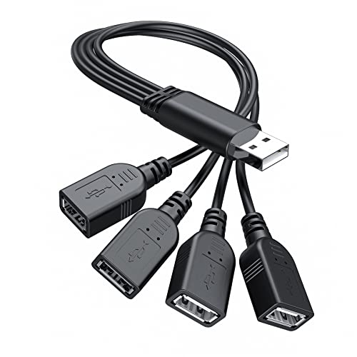 ANDTOBO USB 1 auf 4 Splitter, USB 2.0 A Stecker auf 4 USB Buchsen Klinke Y Splitter Hub Netzkabel Verlängerung Adapterkabel, schwarz von ANDTOBO