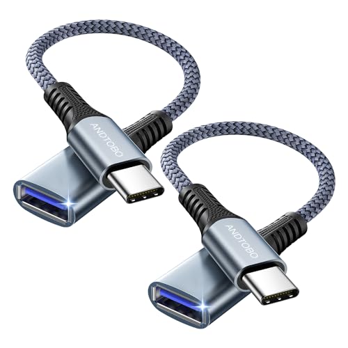 ANDTOBO USB C auf USB 3.0 OTG Adapter Typ C [2 Stück] Nylon geflochten Kompatibel mit iPhone 15 MAX/Pro/Plus, MacBook Pro/Air, iPad Pro/Air, Galaxy S23/S22 von ANDTOBO