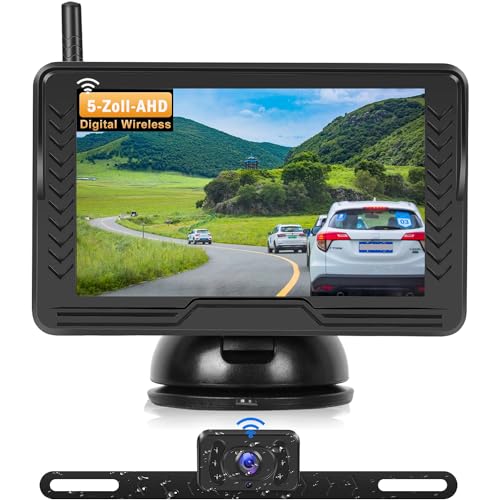 Digitales kabelloses AHD-Rückfahrkamera-Set mit 5 Zoll LCD-Monitor, IP69 Wasserdicht Rückfahrkamera Einparkhilfe System, 6 LED-Leuchten Nachtsicht, 170° Weitwinkel für LKW, SUV, Anhänger, Van, Auto von ANDUBEST