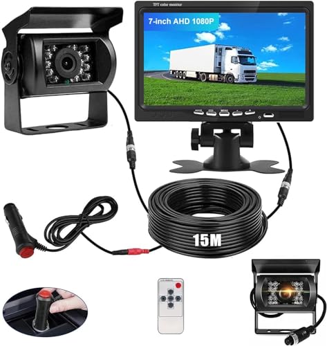 Rückfahrkamera Set mit 7 Zoll Rear View Monitor, IP68 wasserdichte Nachtsicht Auto Backup-Kamera, Kabel Stabilem Signal Rückfahrkamera 12V - 24V mit 15m Kabel für Wohnmobil Van Trucks Bus Trailer von ANDUBEST