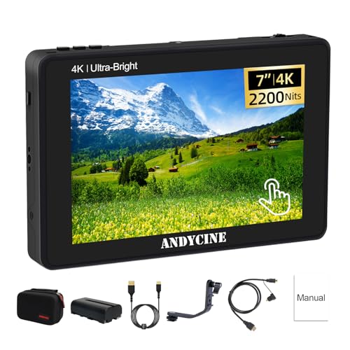 ANDYCINE C7 Kamera Monitor 7 Zoll Ultraheller 2200nit 1920x1200 Touchscreen 4K HDMI EIN/Aus mit Wellenform/Vektorbereich/3D Lut für DSLR Spiegellose Kamera A72 A73 A7M4 Z50 R50 EOS R8 von ANDYCINE
