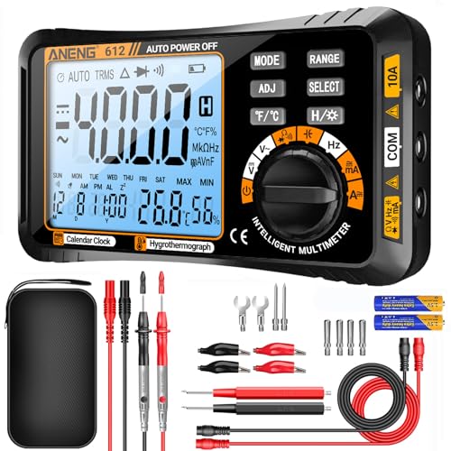 ANENG Multimeter,4000 Counts,TRMS Voltmeter,Auto Range,Digitalmultimeter,Misst AC/DC,NCV,Spannung,Diode,Widerstand,Kontinuität,Kapazität,Temperatur(Schwarz) von ANENG