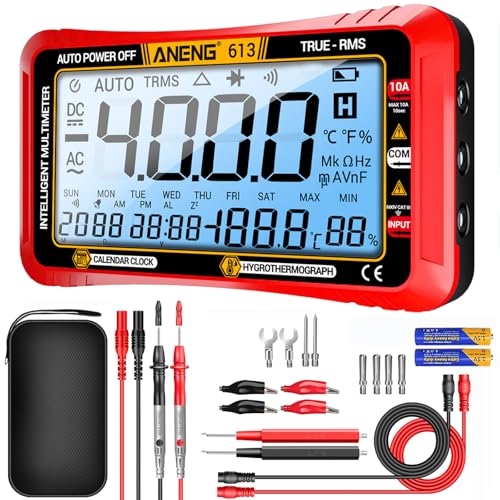 ANENG Multimeter,4000 Zählungen,TRMS Mit Automatischer Bereichswahl,Großes LCD,Misst AC/DC,NCV,Spannung,Widerstand,Diode,Kontinuität,Kapazität,Temperatur(Rot) von ANENG