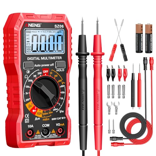 ANENG Multimeter Digital Voltmeter Batterietester Spannungsprüfer Durchgangsprüfer Ampere Messgerät AC/DC Spannung Strom Widerstand Diode,Großes LCD-Anzeige und Hintergrundlicht (16-teiligem Testset) von ANENG
