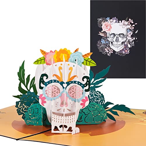 3D Halloween Karte,Pop up Schädel mit Blumen,Falten Karte mit Umschlag für Halloween von ANEWISH