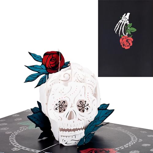 3D Halloween Karte,Pop up Schädel mit Rose,Falten Karte mit Umschlag für Halloween von ANEWISH