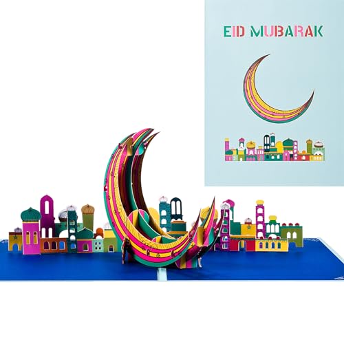 3D Karte für Muslime,Pop-up Bunter Mond Karte,Grußkarte zum Eid, Muslime Geburtstagskarten, Islamische Architekturkarte von ANEWISH