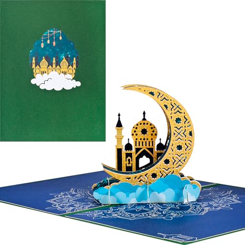 3D Karte für Muslime,Pop-up Gold Mond Karte,Grußkarte zum Eid, Muslime Geburtstagskarten, Islamische Architekturkarte von ANEWISH