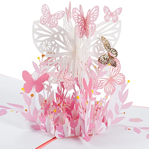 3D Pop-Up Geburtstagskarte,Valentinskarte,Dankeskarte,Abschlusskarte Karte,Karte für Geburtstag,Hochzeit,Jubiläum,Engagement,Valentinstagskarte mit Umschlag - Schmetterlinge und Blumen von ANEWISH