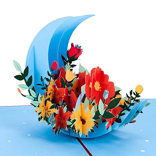 3D-Pop-up-Valentinstagskarte, Geburtstagskarte, Mond und Blumen, mit Umschlag von ANEWISH