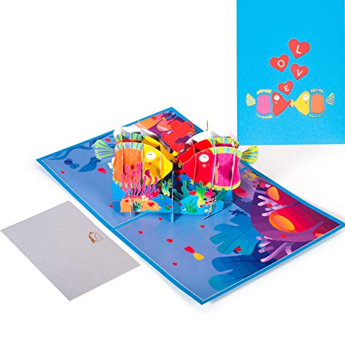 Karte für Valentinstag,3D Pop-Up Karte Fisch Küssen für Geburtstag,Hochzeit, Jubiläum, Engagement,Valentinstagskarte mit Umschlag von ANEWISH