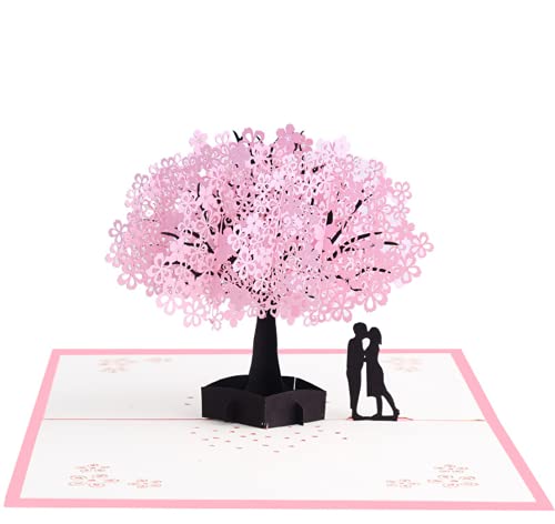 Karte für Valentinstag,3D Pop-Up Karte für Geburtstag,Hochzeit, Jubiläum, Engagement,Valentinstagskarte mit Umschlag - Kirschbaum von ANEWISH