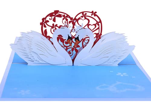 Karte für Valentinstag,3D Pop-Up Karte für Geburtstag,Hochzeit, Jubiläum, Engagement,Valentinstagskarte mit Umschlag - Schwan von ANEWISH