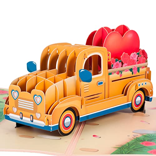 Karte für Valentinstag,3D Pop-Up Karte für Geburtstag,Hochzeit,Jubiläum,Engagement,Valentinstagskarte mit Umschlag- Liebe und Pickup Truck von ANEWISH