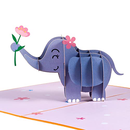 Pop Up 3D Elefant,Geburtstagskarte,Glückwunschkarte,Freundschaftskarte,Geschenkkarte,Überraschungskarte,Ermutigungskarten mit Süßer Elefant von ANEWISH