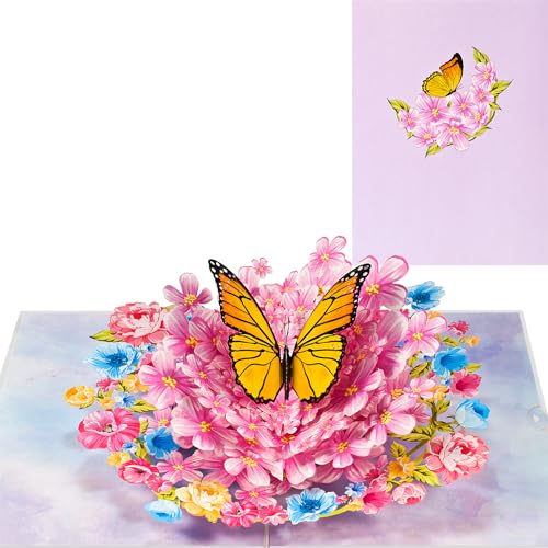 Pop Up Geburtstagskarte,Rosa Karte mit 3D Blumen und Schmetterlingen,Valentinstagskarte,Dankeskarte,Aufmunterungskarte,geeignet für Verliebte,Mütter,Lehrer von ANEWISH
