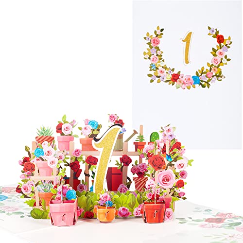 Pop-Up Karte 1.Geburtstag,3D Blumen Romantische Jahrestagskarte,Karte zum 1.Jahrestag für Familie,Liebhaber,Freunde,Klassenkameraden von ANEWISH