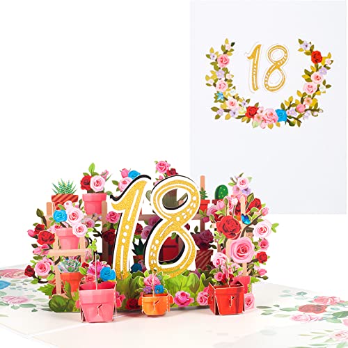 Pop-Up Karte 18.Geburtstag,3D Blumen Romantische Jahrestagskarte,Karte zum 18.Jahrestag für Familie,Liebhaber,Freunde,Klassenkameraden von ANEWISH
