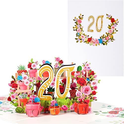 Pop-Up Karte 20.Geburtstag,3D Blumen Romantische Jahrestagskarte,Karte zum 20.Jahrestag für Familie,Liebhaber,Freunde,Klassenkameraden von ANEWISH