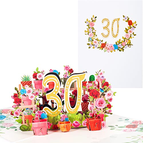 Pop-Up Karte 30.Geburtstag,3D Blumen Romantische Jahrestagskarte,Karte zum 30.Jahrestag für Familie,Liebhaber,Freunde,Klassenkameraden von ANEWISH