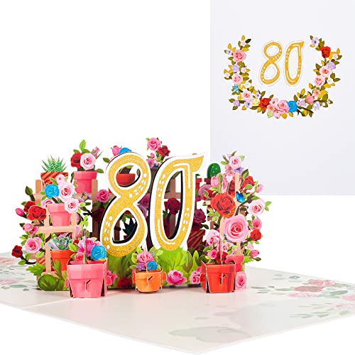 Pop-Up Karte 80. Geburtstag,3D Blumen 80 Jahre Geburtstagskarte für Mütter,Großmütter und Frauen,Romantische Jahrestagskarte von ANEWISH