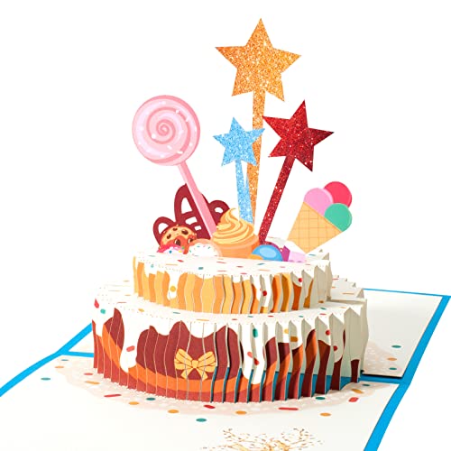 Pop Up Karte mit Geburtstagskuchen,3D Geburtstagskarte,Happy Birthday Karte mit Umschlag von ANEWISH