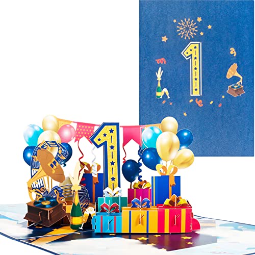 Pop-Up Karte zum 1. Geburtstag,3D Grußkarte zum 1. Jahrestag,Grußkarte zum Jahrestag,Grußkarte für Geburtstage,Ehen,Freundschaften,Arbeitsplatz von ANEWISH