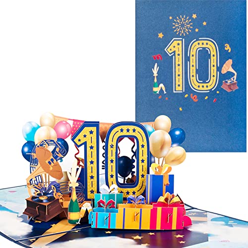 Pop-Up Karte zum 10. Geburtstag,3D Grußkarte zum 10. Jahrestag,Grußkarte zum Jahrestag,Grußkarte für Geburtstage,Ehen,Freundschaften,Arbeitsplatz von ANEWISH