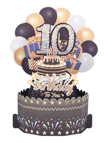 Pop Up Karte zum 10.Geburtstag,3D Schwarz Geburtstagskarte,10.Geburtstagskarte Karte für Jungen Pop Up Karte zum 10.Geburtstag,3D Schwarz Geburtstagskarte,10.Geburtstagskarte Karte für Jungen von ANEWISH