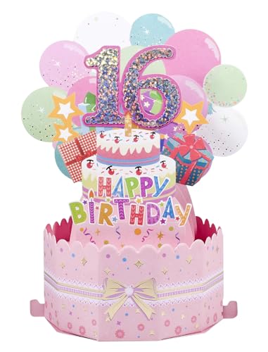 Pop Up Karte zum 16.Geburtstag,3D Rosa Geburtstagskarte,16.Geburtstagskarte Karte für Mädchen Pop Up Karte zum 16.Geburtstag,3D Rosa Geburtstagskarte,16.Geburtstagskarte Karte für Mädchen von ANEWISH