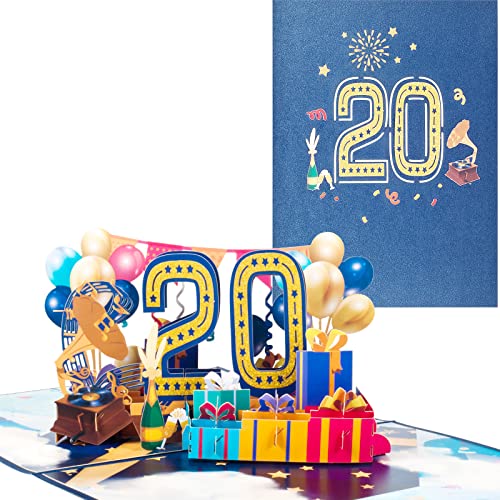 Pop-Up Karte zum 20. Geburtstag,3D Grußkarte zum 20. Jahrestag,Grußkarte zum Jahrestag,Grußkarte für Geburtstage,Ehen,Freundschaften,Arbeitsplatz von ANEWISH