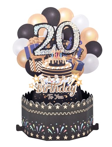 Pop Up Karte zum 20.Geburtstag,3D Schwarz Geburtstagskarte,20.Geburtstagskarte Karte für Männer Pop Up Karte zum 20.Geburtstag,3D Schwarz Geburtstagskarte,20.Geburtstagskarte Karte für Männer von ANEWISH
