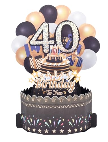 Pop Up Karte zum 40.Geburtstag,3D Schwarz Geburtstagskarte,40.Geburtstagskarte Karte für Männer Pop Up Karte zum 40.Geburtstag,3D Schwarz Geburtstagskarte,40.Geburtstagskarte Karte für Männer von ANEWISH