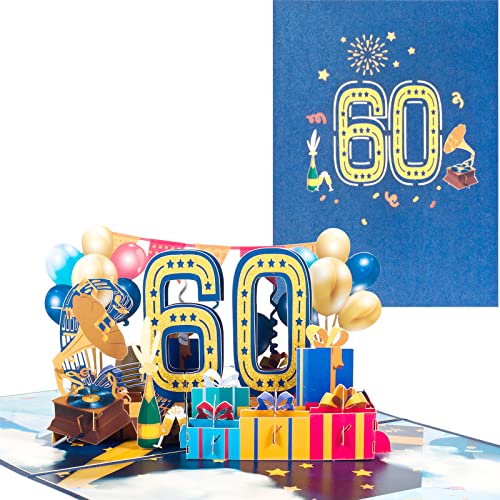 Pop-Up Karte zum 60. Geburtstag,3D Grußkarte zum 60. Jahrestag,Grußkarte zum Jahrestag,Grußkarte für Geburtstage,Ehen,Freundschaften von ANEWISH