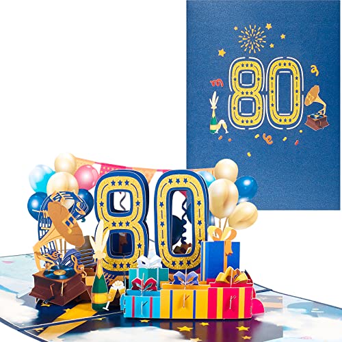 Pop-Up Karte zum 80. Geburtstag,3D Grußkarte zum 80. Jahrestag,Grußkarte zum Jahrestag,Grußkarte für Geburtstage,Ehen,Freundschaften von ANEWISH