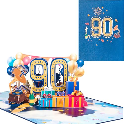 Pop-Up Karte zum 90. Geburtstag,3D Grußkarte zum 90. Jahrestag,Grußkarte zum Jahrestag,Grußkarte für Geburtstage,Ehen,Freundschaften von ANEWISH