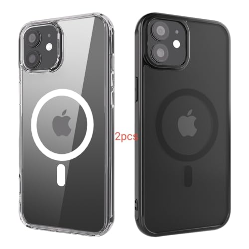 ANEWSIR für iPhone 12/12 Pro Hülle 2 Stück (Klar+Matt Schwarz), Kompatibel mit Magsafe, Stoßfest Kratzfest Magnetisch Handyhülle für iPhone 12/12 Pro Case 6,1 Zol. von ANEWSIR