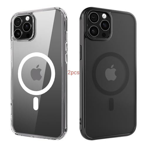 ANEWSIR für iPhone 12 Pro Hülle 2 Stück (Klar+Matt Schwarz), Kompatibel mit Magsafe, Stoßfest Kratzfest Magnetisch Handyhülle für iPhone 12 Pro Case 6,1 Zol. von ANEWSIR