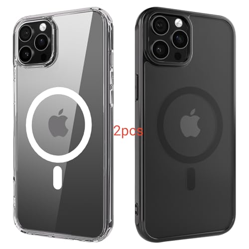 ANEWSIR für iPhone 12 Pro Max Hülle 2 Stück (Klar+Matt Schwarz), Kompatibel mit Magsafe, Stoßfest Kratzfest Magnetisch Handyhülle für iPhone 12 Pro Max Case 6,7 Zol. von ANEWSIR