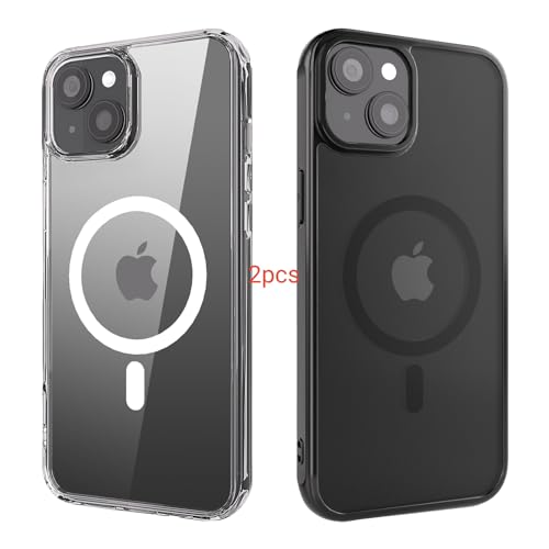 ANEWSIR für iPhone 13 Hülle 2 Stück (Klar+Matt Schwarz), Kompatibel mit Magsafe, Stoßfest Kratzfest Magnetisch Handyhülle für iPhone 13 Case 6,1 Zol. von ANEWSIR